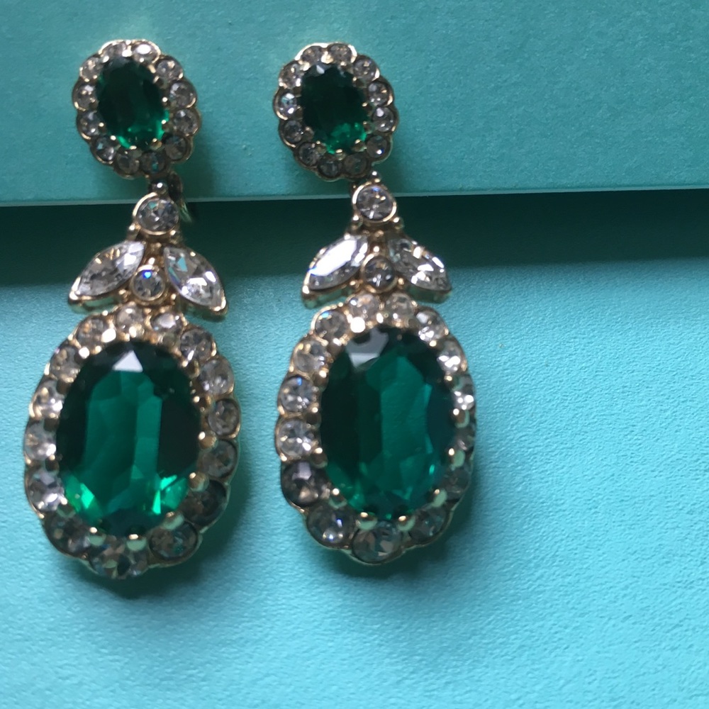 Vintage earrings chandelier earrings green emerald earrings and faux diamonds
